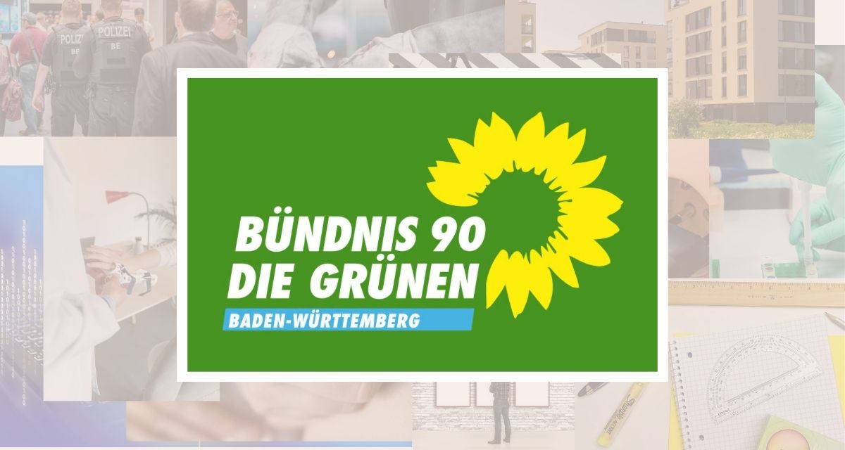 Collage: LpB BW, Fotos: Pixabay, Unsplash Logo der Grünen Baden-Württemberg, im Hintergrund eine Collage von Fotos zu verschiedenen Themen.